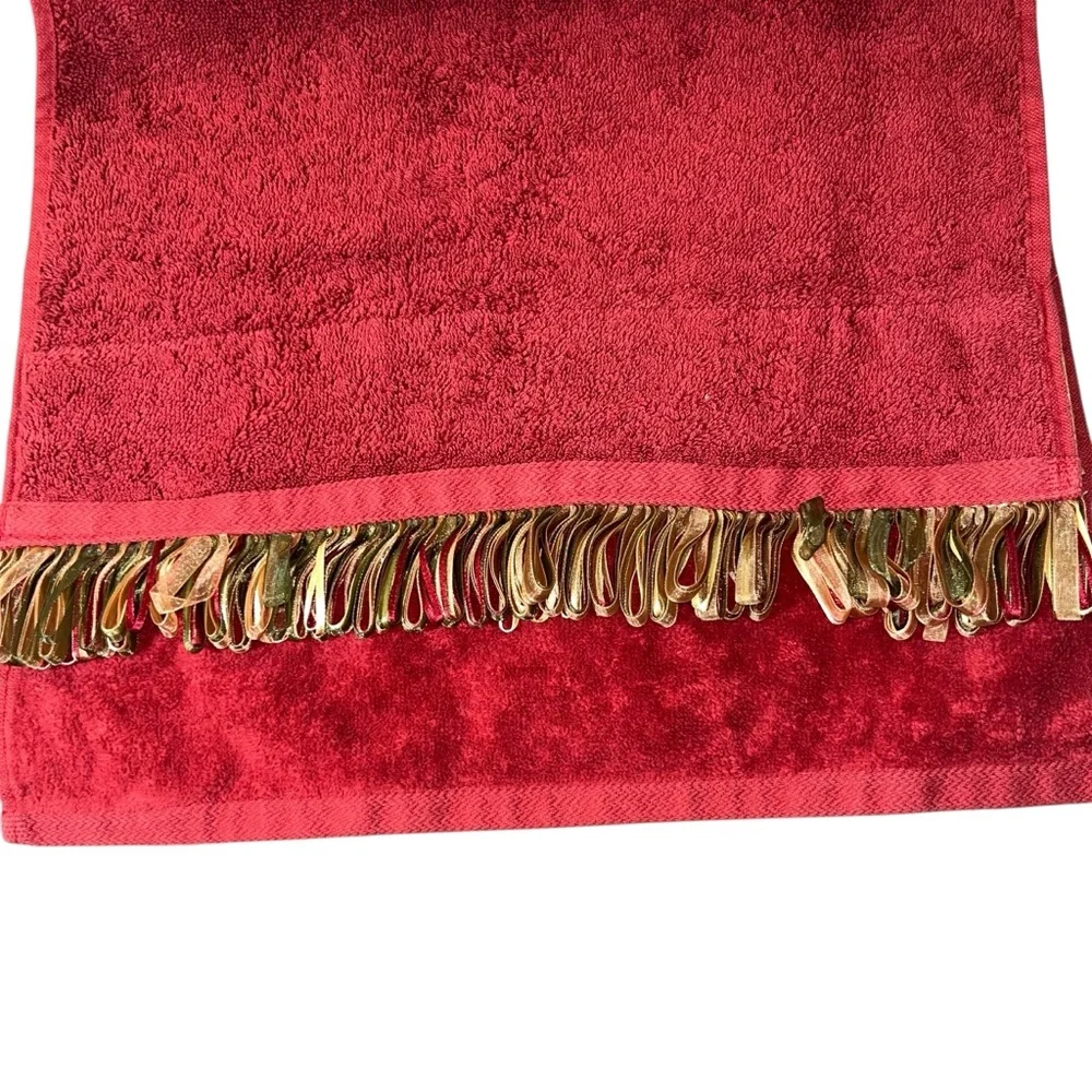 Sherry Kline Red Swirled Paisley Embellished Hand Towel 100% velour cotton India